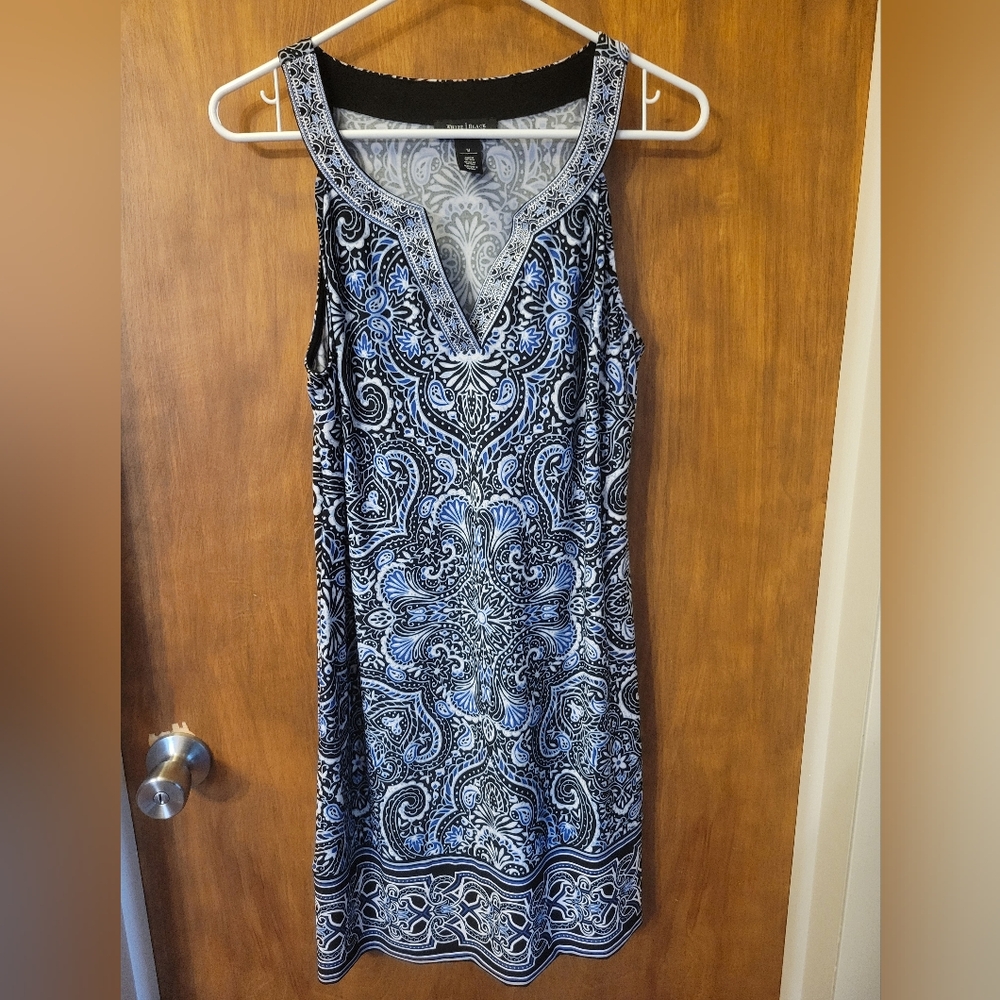 White House Black Market Elegant Blue and Black Dress